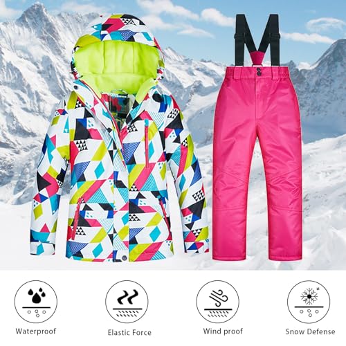 Little Girls Winter 2-Piece Ski Snowsuit Set Puffer Jacket and Pants Girls Winter Jackets and Snow Pants (H, 9-10 Years)2
