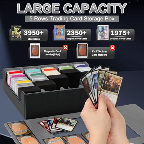Image of AOBOPLE Trading Card Storage Box,3900+Card Box Storage with 48 Dividers and 5 Foam Supporters PU Leather Magnetic Card Box for MTG TCG Magic and Sport Cards,Great Gift for Card Collectors