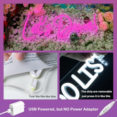 Image of Wanxing Let's Danced Neon Signs Let's Dance Neon Light Up Sign Pink Led Word Light Sign Neon Sign Wedding for Dancing Party,Bar Accessories,Valentines' Day,Birthday Party