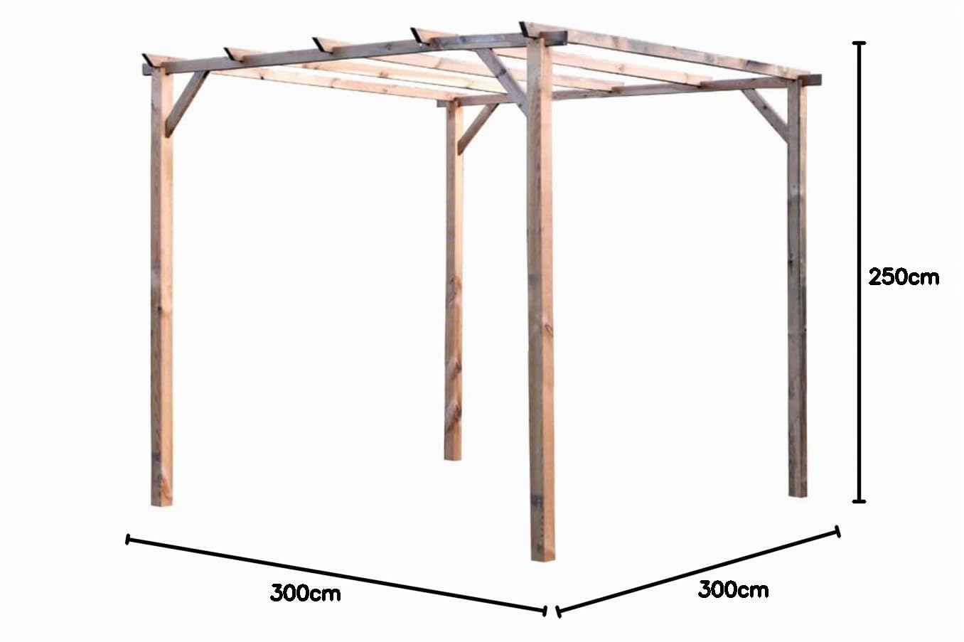 VERDELOOK Gazebo a pergola in Legno Senza Copertura, 3x3 m per arredo Esterni e Giardino