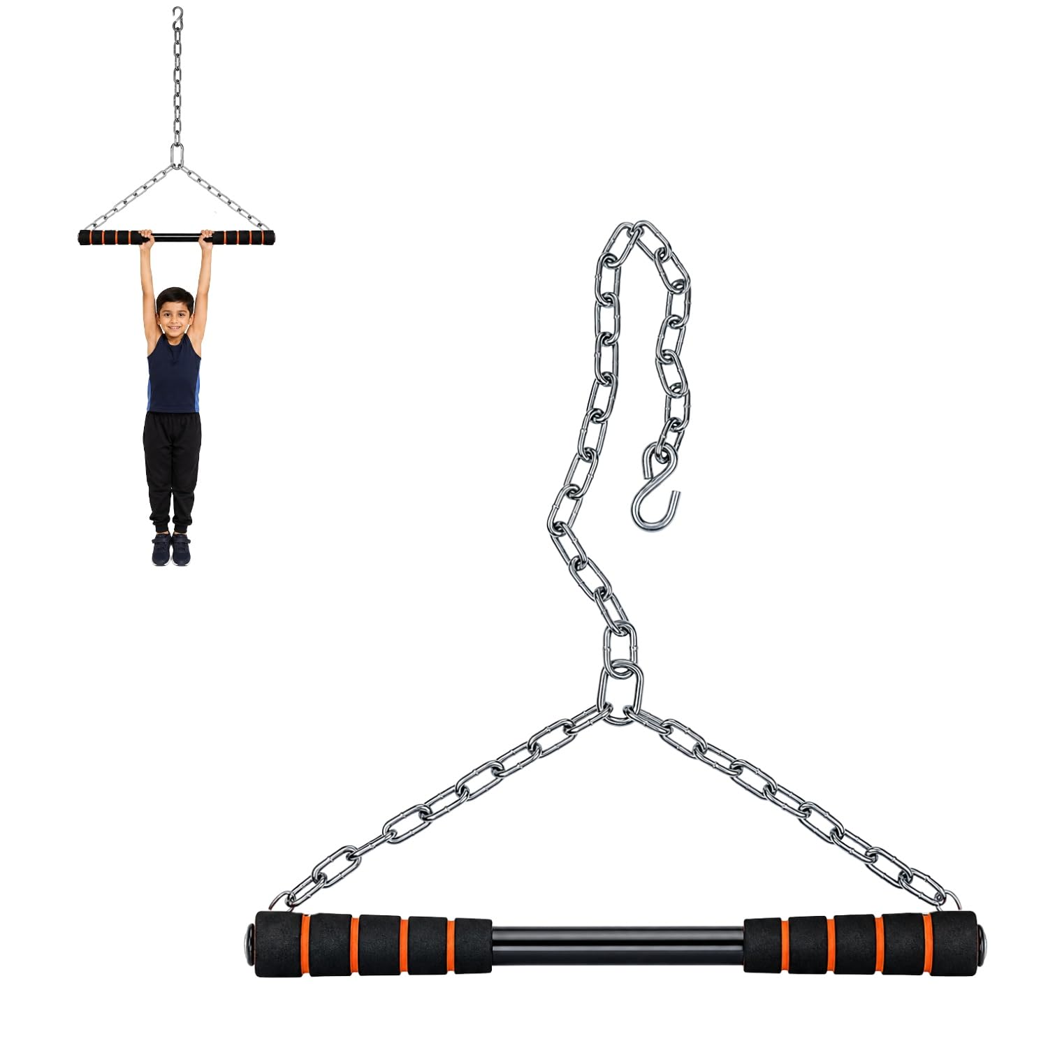 Chain Pull Up Bar for Kids at Home | High Quality Hanging Bar for Kids 10+ | Fitness Equipment for Kids & Teenage Boys | Height Increase Equipment for Kids | Strong Chain Chin Up Bar for Kids Home Workout-image-49
