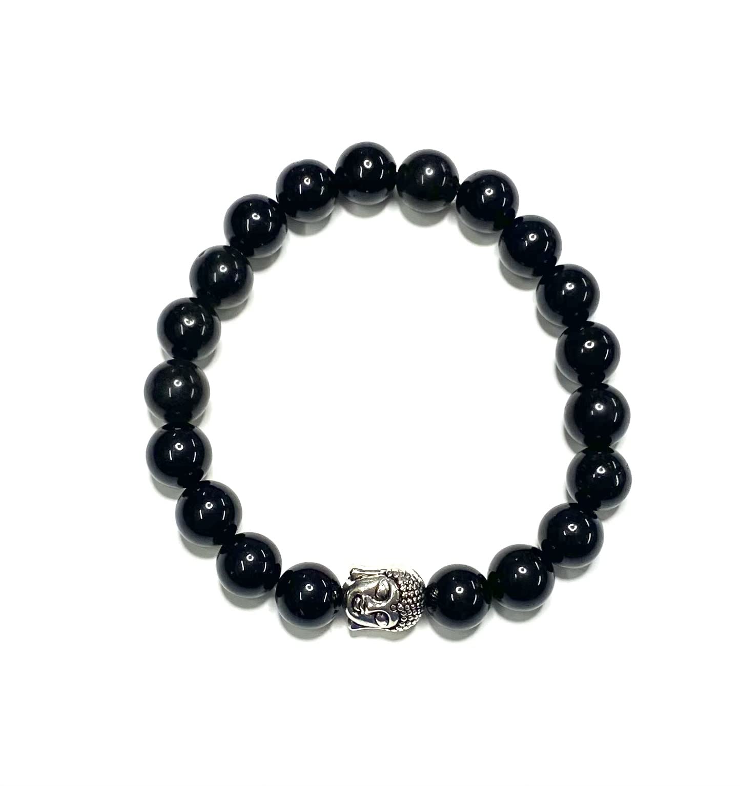 Generico ALCHIMIA Bracciale In Onice Nero Con Chip Di Pietra Naturale Vera - Elastico, Con Cartellino Illustrativo Delle Proprietà - 4