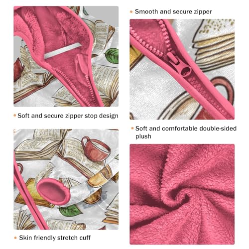 Colorful Books and Coffee Girls Fleece Jacket Girls Fall Jacket Girl Coats Zip Up Hoodie Children Sherpa Warm Outerwear 2-10T3