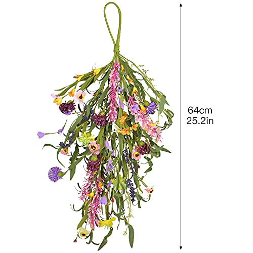 Oeey 2 Pcs Artificial Teardrop Wreath Spring Summer Front Door Teardrop Wreath Artificial Floral Swag Wreath For Front Door Indoor Outdoor Easter Decoration Flower Arrangement #TOP2