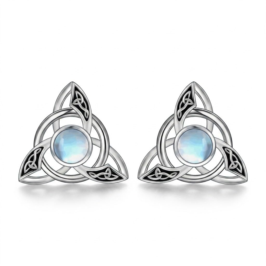 Hexen knoten/Keltischem Knoten Ohrringe 925 Sterlingsilber Triquetra Dreifaltigkeits Keltische Knoten Mondstein Ohrstecker Irischer Schmuck Geschenke für Damen