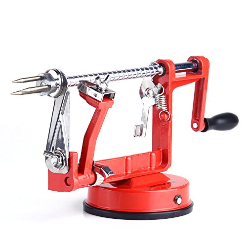 Apple Peeler Masione Slicer & Corer/Peel, Slice & Core W/Suction Base for Everyday Kitchen Use (Red)