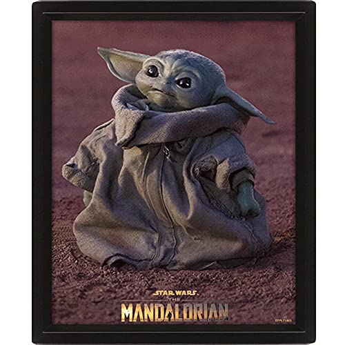 Pyramid International – Cadre lenticulaire 3d - Vrai effet de mouvement et de profondeur – Mandalorian - Grogu – Idée cadeau anniversaire - 25.5x20.5...
