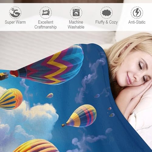 Couverture lit flannel avec motif montgolfière et plaid canapé doux 140x180cm