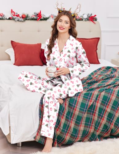 Image of Ekouaer Women's Classic Button Down Long Satin Silk Pajama Set