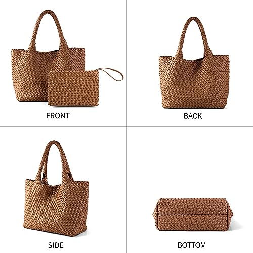 Image of Woven Tote Bag for Women Vegan Leather Handwoven Bags with Small Purse