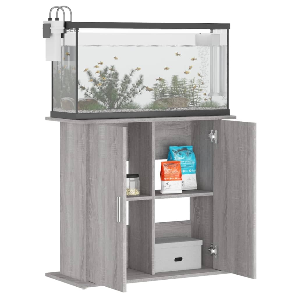 Hothingwell Aquarium Ständer Sonoma grau 81x36x73cm Schrank aus Holz mit 4 Ablagefächern und Türen, stabil und feuchtigkeitsbeständig für Fische
