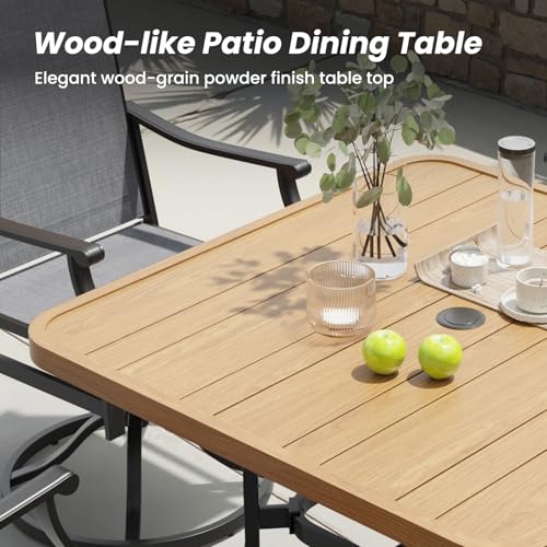 Image of Soohow 5-Piece Outdoor Dining Set, Patio Dining Table and Chairs Set for 4, 4 x Swivel Patio Chairs and 35 inchx35 inch Dining Table with 1.57 inch Umbrella Hole, Wood-Like, Ideal for Poolside, Backyard, Deck