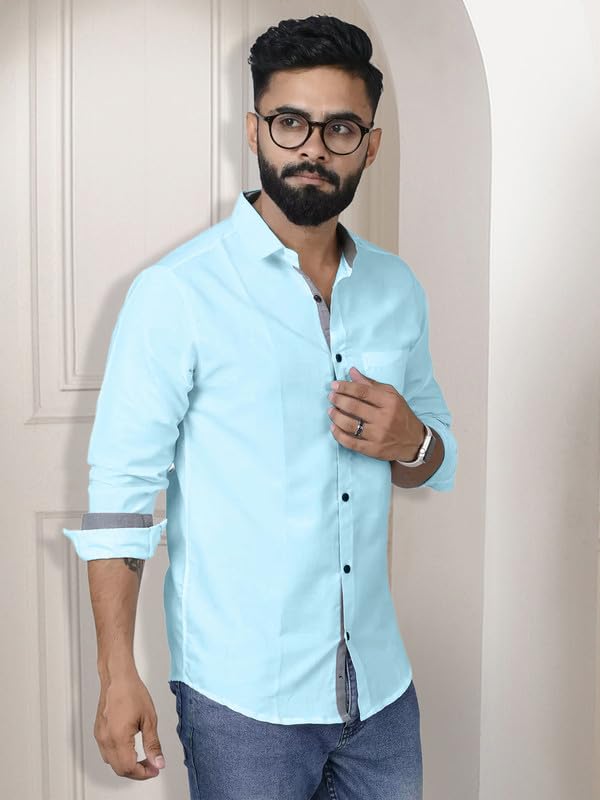 Image of Pinkmint Shirt for Men Cotton Soild Shirt & Spread Collar Long Sleeve Shirt Formal, Travelling