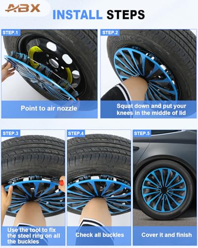 Image of ABX Hubcap Wheel Covers Hub Caps 15 Inch Set of 4 Black & Blue Universal Wheel Rim Cover R15 Stylish Car Decor Wheel Covers for Toyota Camry Nissan Mazda (TT Black & Blue, 15 inch)
