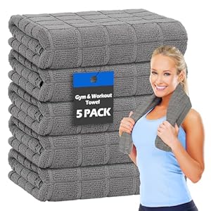 HOMERHYME Microfiber Gym Towels, 5 Pack Yoga Towels, 16 x 27 Inch Quick Dry Hand Towels, Absorbent Towel Set for Fitness Workout Beach Travel Sweat, Home Gym Accessories for Women & Men