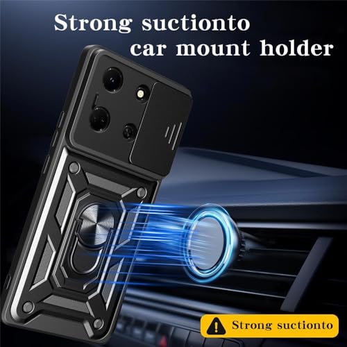 Image of Heavy Duty Back Case Cover for Infinix Note 30 5G, Shockproof Infinix Note 30 Back Cover, Ring Case with Kickstand and Camera Protection Shutter - Black