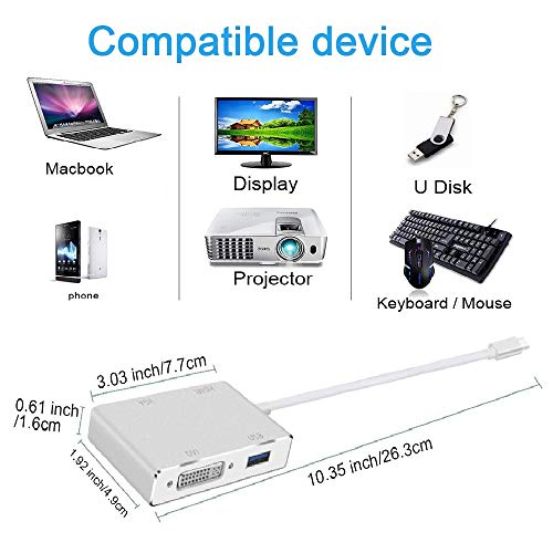 Image of USB C to HDMI /VGA /USB 3.0 Adapter,USB 3.1 Type-C Hub to HDMI 4K VGA USB Adaptor Converter (Thunderbolt 3 Compatible),5 in1USB C Hub Adapter Compatible for 2016 /2017 /2018 MacBook /MacBook Pro and More - TD-522H