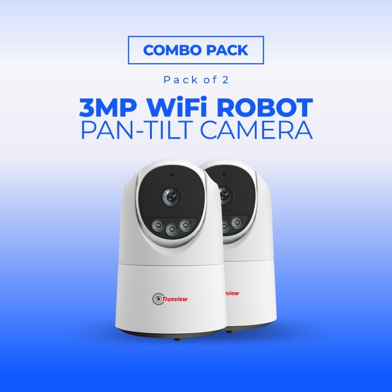 Image of Trueview 3MP Smart Wi-Fi Robot Home Security Camera (Pack of 2) - 360 Pan-Tilt, All-Time Color Night Vision, Smart AI Motion Tracking, 2-Way Audio, BIS-ER (STQC Certified) T18296S