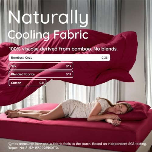Image of Bambaw 100% Viscose Derived from Bamboo Duvet Cover King Size - 3 Piece Cooling Duvet Cover Set, Super Soft Duvet Cover King Size, Breathable Duvet Cover King, Soft Bedding, No Comforter (Burgundy)