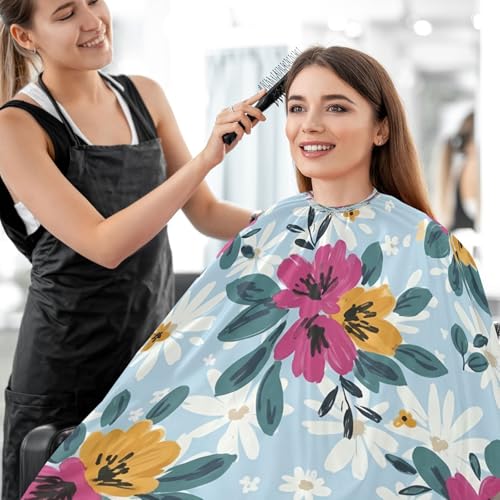 Capa para corte de cabello con racimos florales pintados a mano, impermeable, profesional para barbería y salón con cierre ajustable de broches miniatura 7