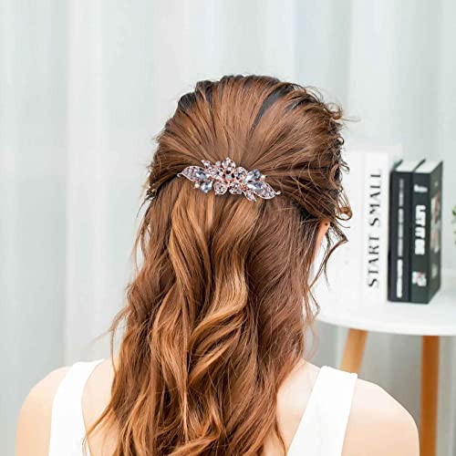 Zeshimb Bridal Hair Clip Barrette Crystal Wedding Headpieces Gold Crystal Hair Barrette Rhinestone Bride Headwear Wedding Hair Accessories For Women And Girls #TOP2