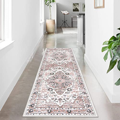 Ileading Boho Pink Runner Rug 2' X 6' Non Slip Runner Rug For Hallway Washable Kitchen Rugs Laundry Room Mats Floor Carpet Runners For Entryway Hallway Kitchen Bedroom, Distressed Pink #TOP10