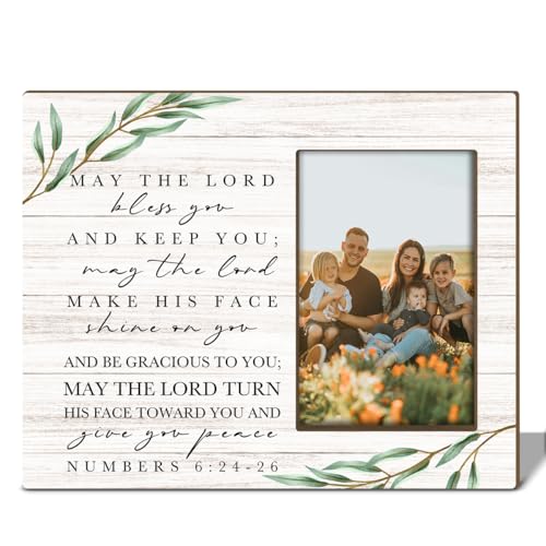 May The Lord Bless You And Keep You Christian Gifts Wood Frames, 4x6 Photo Frame with Stand for Wall and Tabletop Display Appreciation Gifts for Christmas Halloween, Wall Frame Hanging Frame -16