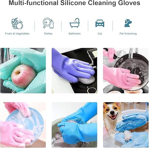 MECHDEL Gloves for Washing Dishes/Hand Gloves for Kitchen/Kitchen Gloves for Dishwashing/Dish Washing for Women/Cleaning/Rubber Scotch/Home Essentials/Silicone/cooking/Bathroom/Car- Multicolor| Made in India 8