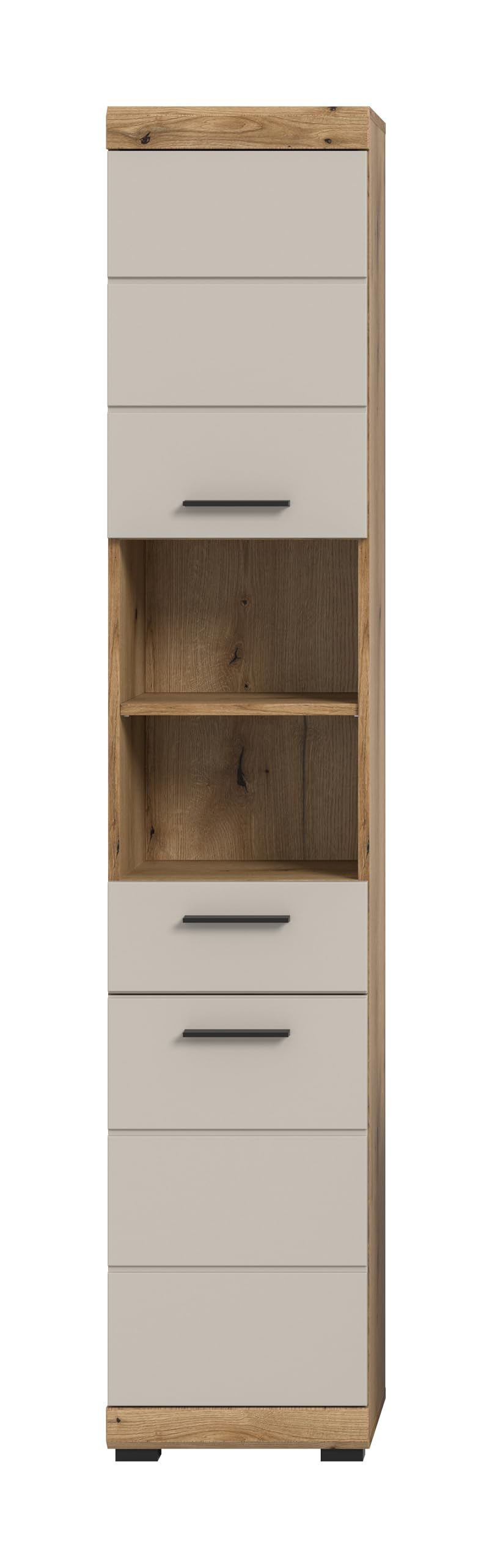xonox.home – Hochschrank Scout 37x191x31 cm in Evoak Oak und Kaschmir Nachbildung matt – Schmaler Bad-Hochschrank mit viel Stauraum – modern – Bild 2