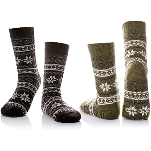 DoSmart Men's Winter Thermal Fleece Lining Knit Slipper Socks Skid Fuzzy Warm Indoor Home Socks 2 Pairs - - One size Cover