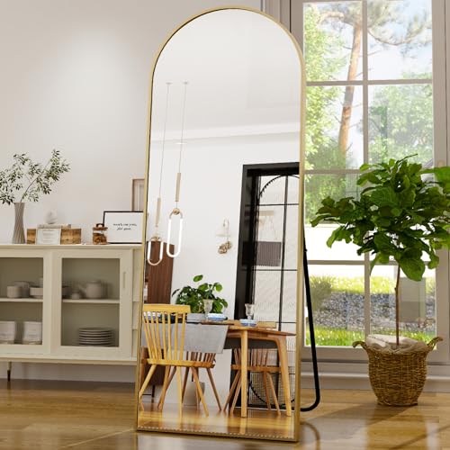 GLSLAND-21x64 inch Full Length Mirror-Aluminum Alloy Frame-Arch Mirror Full Length HD-Full Body Mirror-for Bedroom or Living Room, Gold