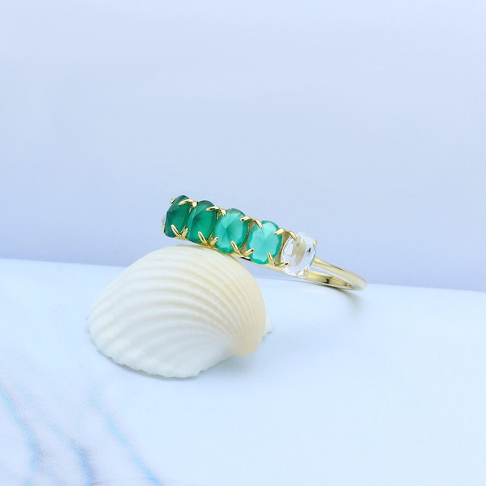 Bague de fiançailles ovale en or jaune 18 carats avec citrine et agate verte pour femme