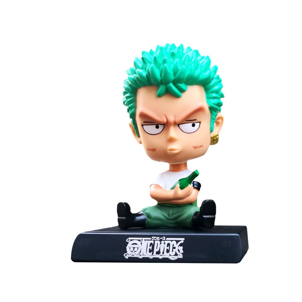 ZKTSRY One Piece Bobbleheads Anime Luffy Action Figure，Shaking Head Phone Bracket, Car Dashboard Decorative，Classics Anime Figures Model for Home, Car, Desk and Computer Decorations (Zoro)