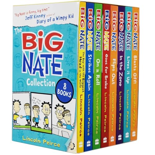 The Big Nate Collection Series 8 Books Box Set by Lincoln Peirce (Boy with the Biggest Head in the World, Strikes Again, On a Roll, Goes for Broke, Flips Out, In the Zone, Lives it Up & Blasts Off)