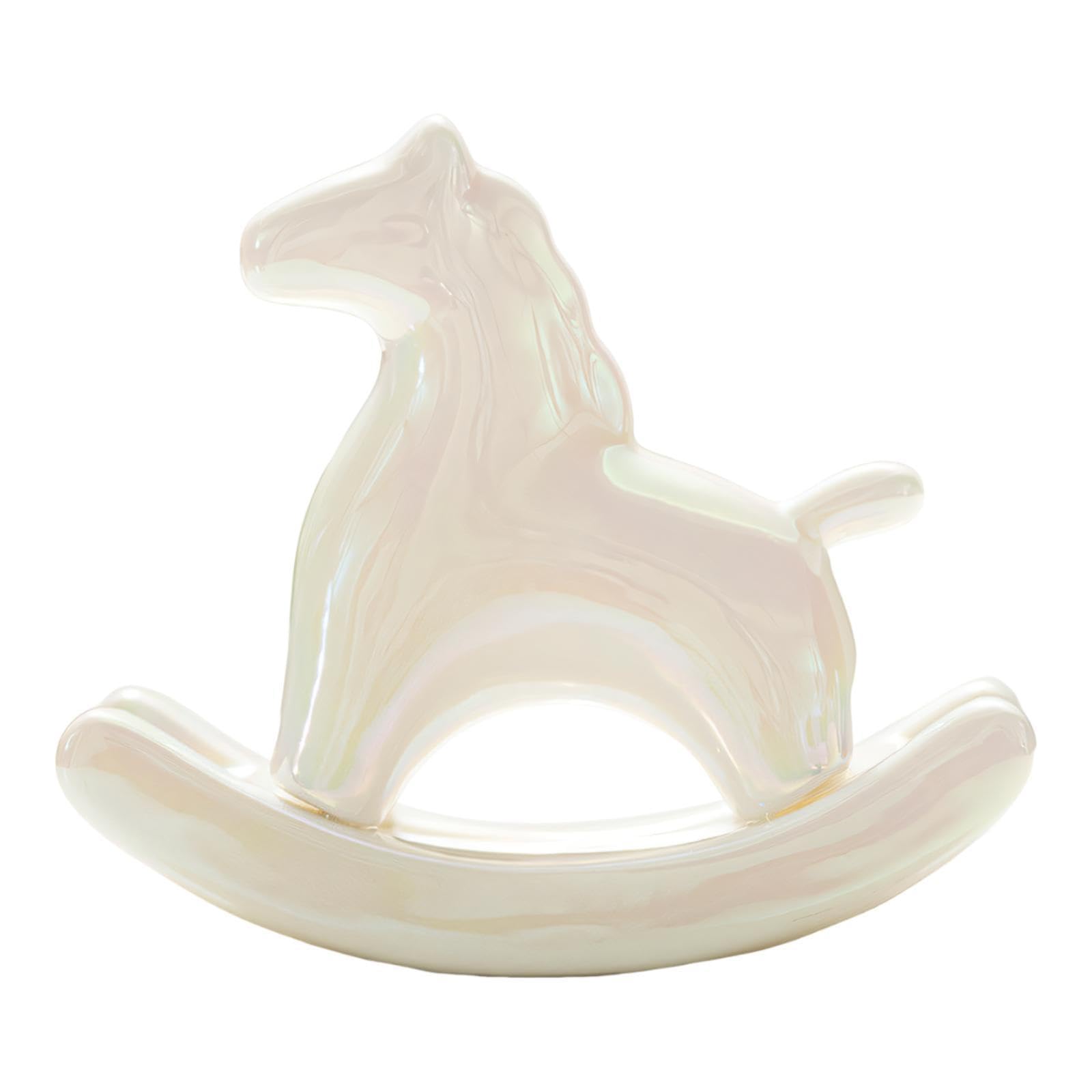 Statue de cheval à bascule blanc en résine : figurine déco moderne pour salon et bureau