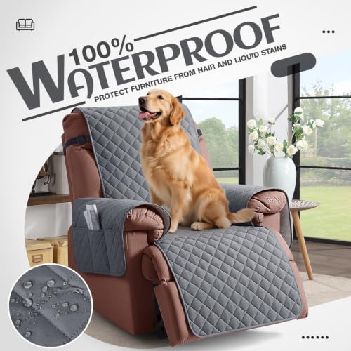 Image of KinCam 100% Waterproof Recliner Chair Cover, Reclining Couch Covers for Pets, Dogs, Recliner Couch Slipcover Furniture Protector with Elastic Straps for Kids(23.6 inch, Dark Gray)