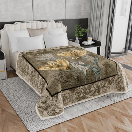Image of Signature Special Limited Edition Super Soft Double Layered Blanket - 1100 GSM Winter Luxury - Reversible, Ultra Warm & Plush - King & Single Bed (Golden Lily, Double)