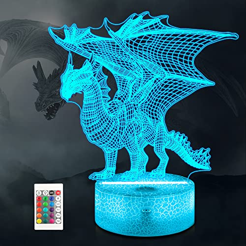 Lámpara de dragón 3D de amonita, 16 colores con control remoto