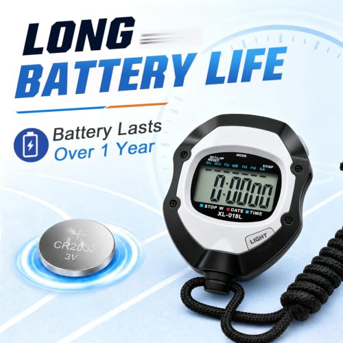 Digital Stopwatch Timer for Sports - Large Backlit Display, Single Lap/Split, 12/24H Clock, Calendar, Alarm & Hourly Chime for Coaches, Track and Field Training, Running, Soccer, Workout - Image 4