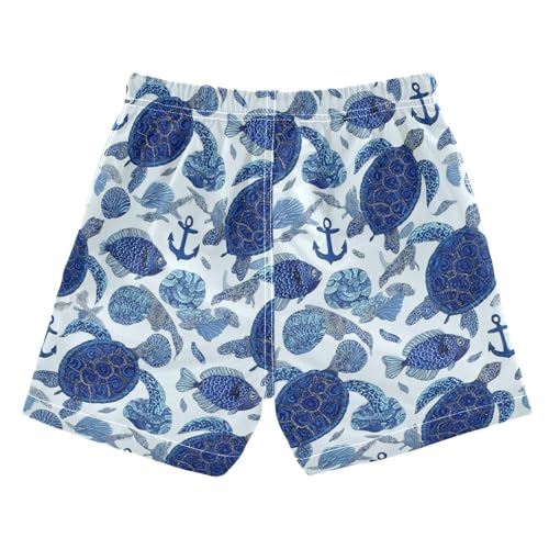 Marine Drawing Turtle Boys Swim Trunks Ship Anchor Summer Toddler Beach Board Shorts Kids Swimsuit Swimwear XS2