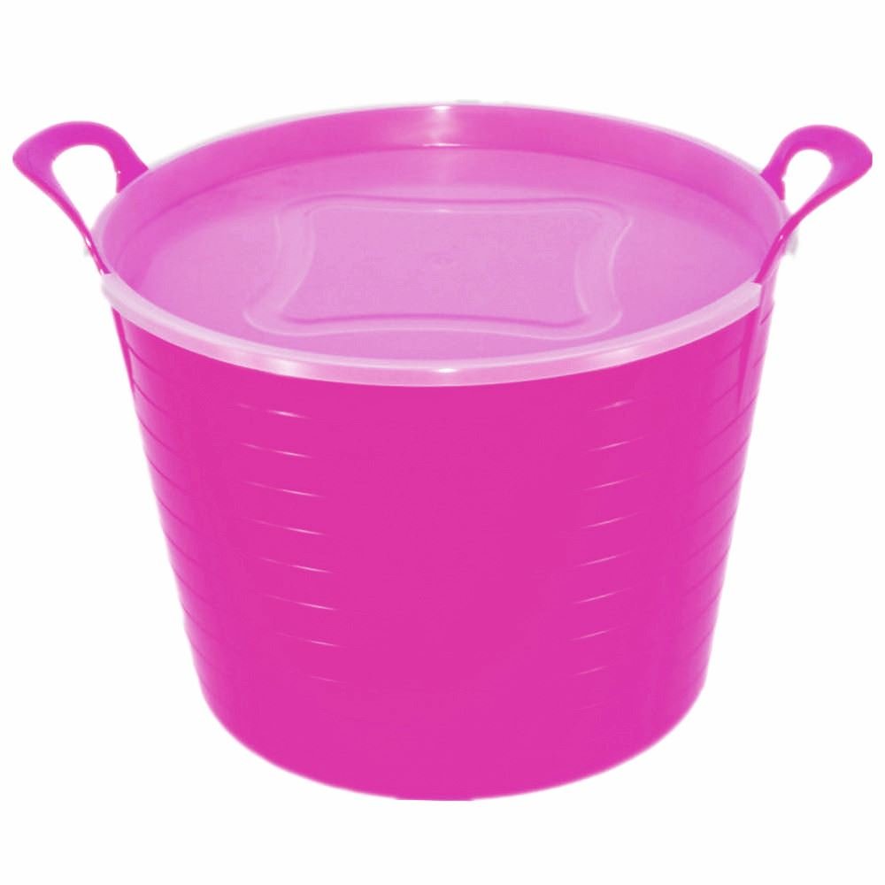 Ketoplastics Pink 42L Flexi Tub With Lid, Trug, Feeding Bucket, Water Bucket, Garden, Flexible