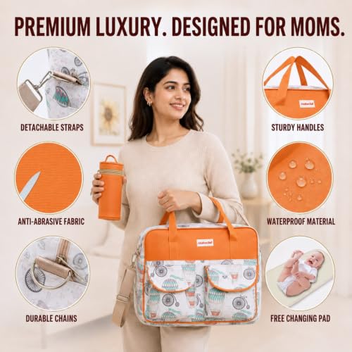 Image of Diaper Bag for Mothers for Travel with Changing Station | Tote Diaper Baby Bag for Mom | Diaper Bag with Insulated Bottle Holder & Changing Mat | 17 L,10 Pocket