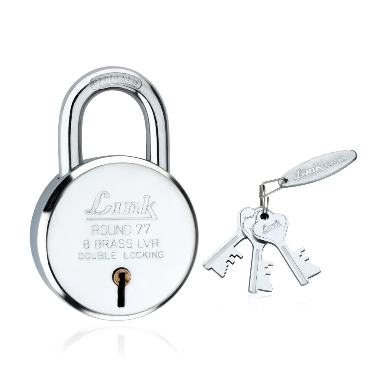 Cadenas rond BCP 77mm Green Velly en acier avec 3 clés argentées et porte-clés gratuit