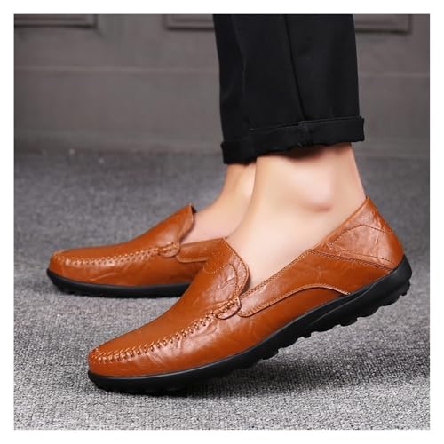 Mens Loafers Shoe Genuine Leather Round Toe Stitching Details Breathable Slip Resistant Comfortable Flexible Flat Heel Casual Driving Slip-ons3