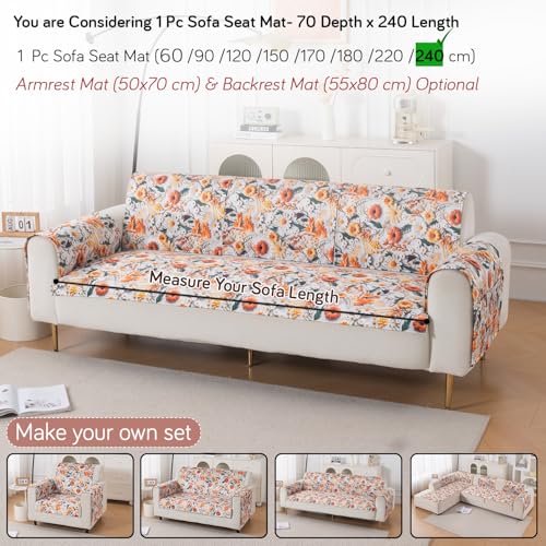 Image of HOKIPO 'Nature Muse' Premium HD Printed Holland Velvet Sofa Cover Mat for 1 /2 /3 Seater & L-Shape Sofa. Make Your Own Sofa Cover Set, Mat 70(D) x 240(L) cm, Marigold Bloom (IN-920-D7)