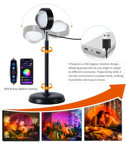Image of Sunset Lamp Projector,360 Rotatable & App Control Multicolor Multi-Scene Changing Rainbow Led Sun Lamp-Christmas Gift,Aesthetic Room Decor for Selfies,TikTok /Instagram Backdrop,Bedroom Night Light