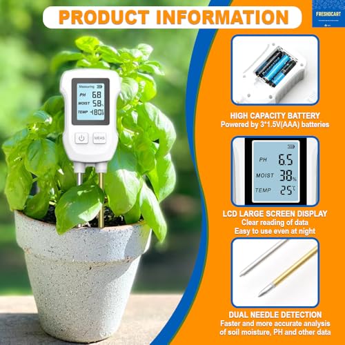 Image of FreshDcart 3 in 1 Digital Display Soil Tester with Highly Sensitive Probe, Accurate pH Meter for Garden, Lawn, Farm, Moisture, and Temperature, Indoor & Outdoor Plants (Pack of 1)