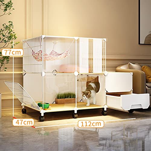 Cage pour chat avec porte et roulettes, enclos amovible 2 étages