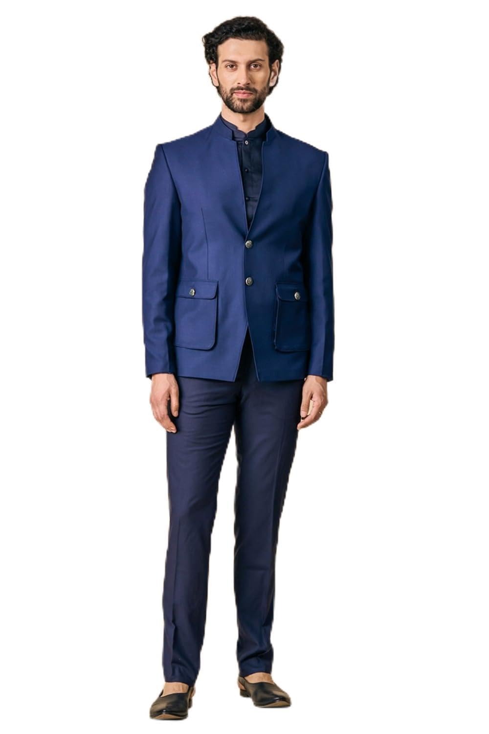 tasva Navy Bandhgala With Cargo Pocket Detailing For Men-picture-29
