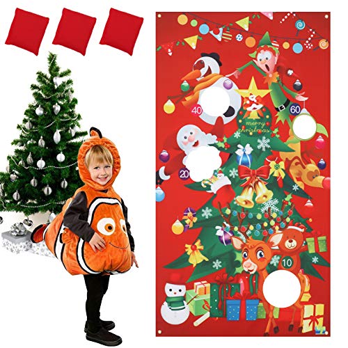 welltop Christmas Bean Bag Toss Games Kit 53 x 30 Santa Claus Cornhole Game with 3 Bean Bags Carnival Throwing Sandbag Game Indoor and Outdoor for Boys Girls Kids Children
